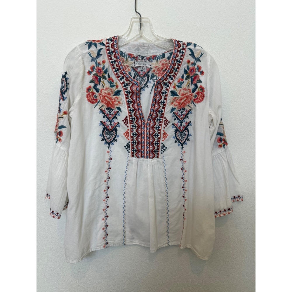 Johnny Was Workshop White Embroidered Cotton Boho Blouse Top W12516 Womens S